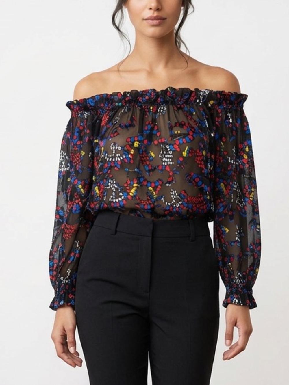 $395 SALONI “GABY” Silk Burnout Blouse